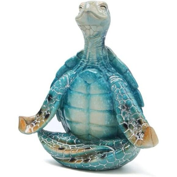 Sea Turtle Yoga Statue Coastal Zen Garden Decor Resin Figurine Home Office - Picture 6 of 7